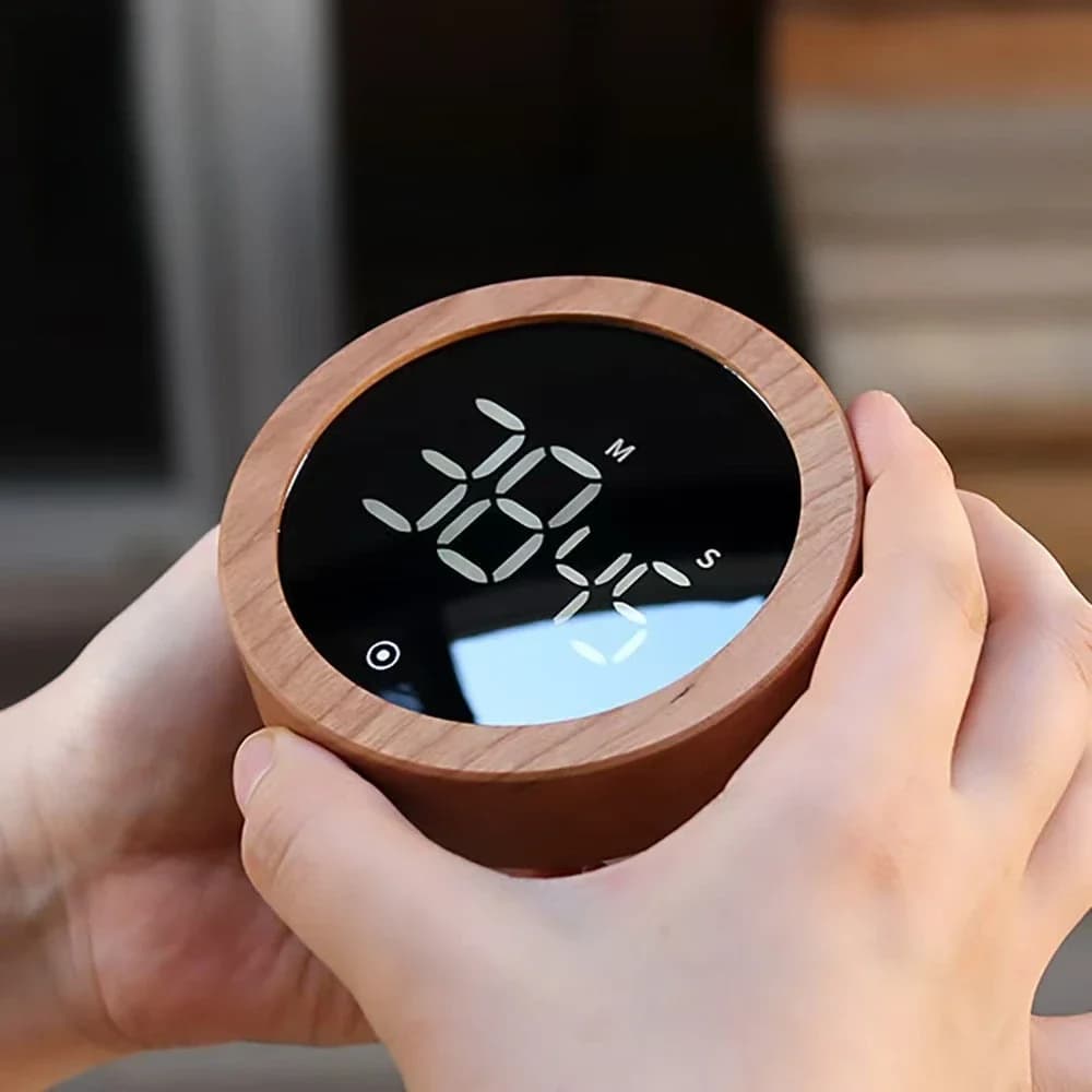 Wood Grain Rotary Timer Cooking Kitchen Timer LED Time Management Electronic Timer Circular Countdown Home Accessories