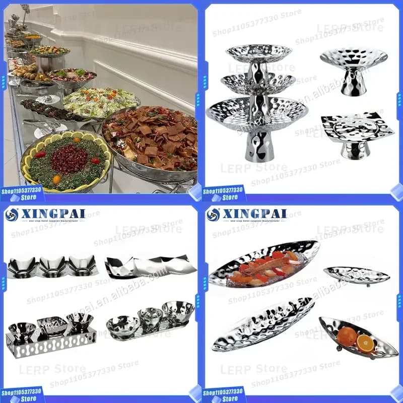 Stainless Steel Fruit Plate Salad Bowl for Wedding Banquet Hotel Restaurant Snack Dried Fruit Serving Dish Star Pai Design
