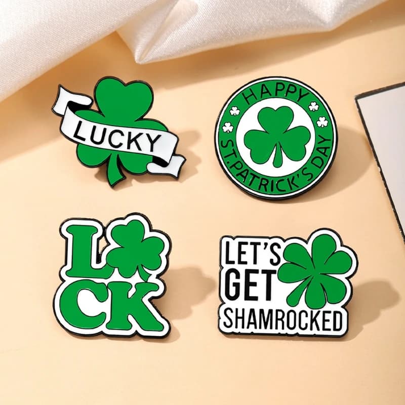 Fashion Creative St Patricks Day Party Brooch Irish Clover Metal Badge Pin Accessory DIY Clothing Bags Hat Scarf T-shirt Jeans
