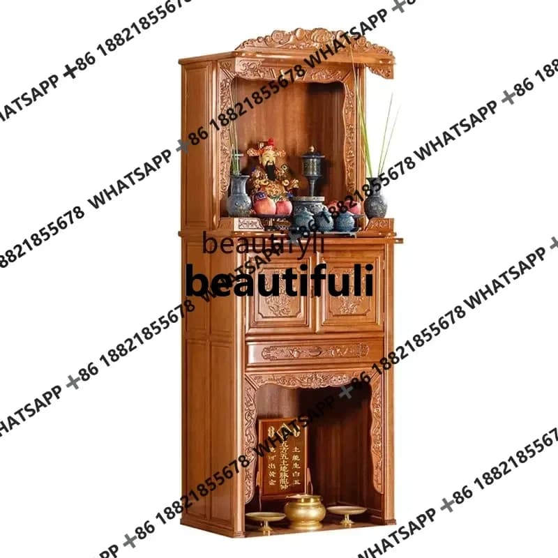 x1zTwo-Layer Solid Wood Altar Cabinet Household Chinese Buddha Niche Altar Buddha Cabinet Buddha Cabinet