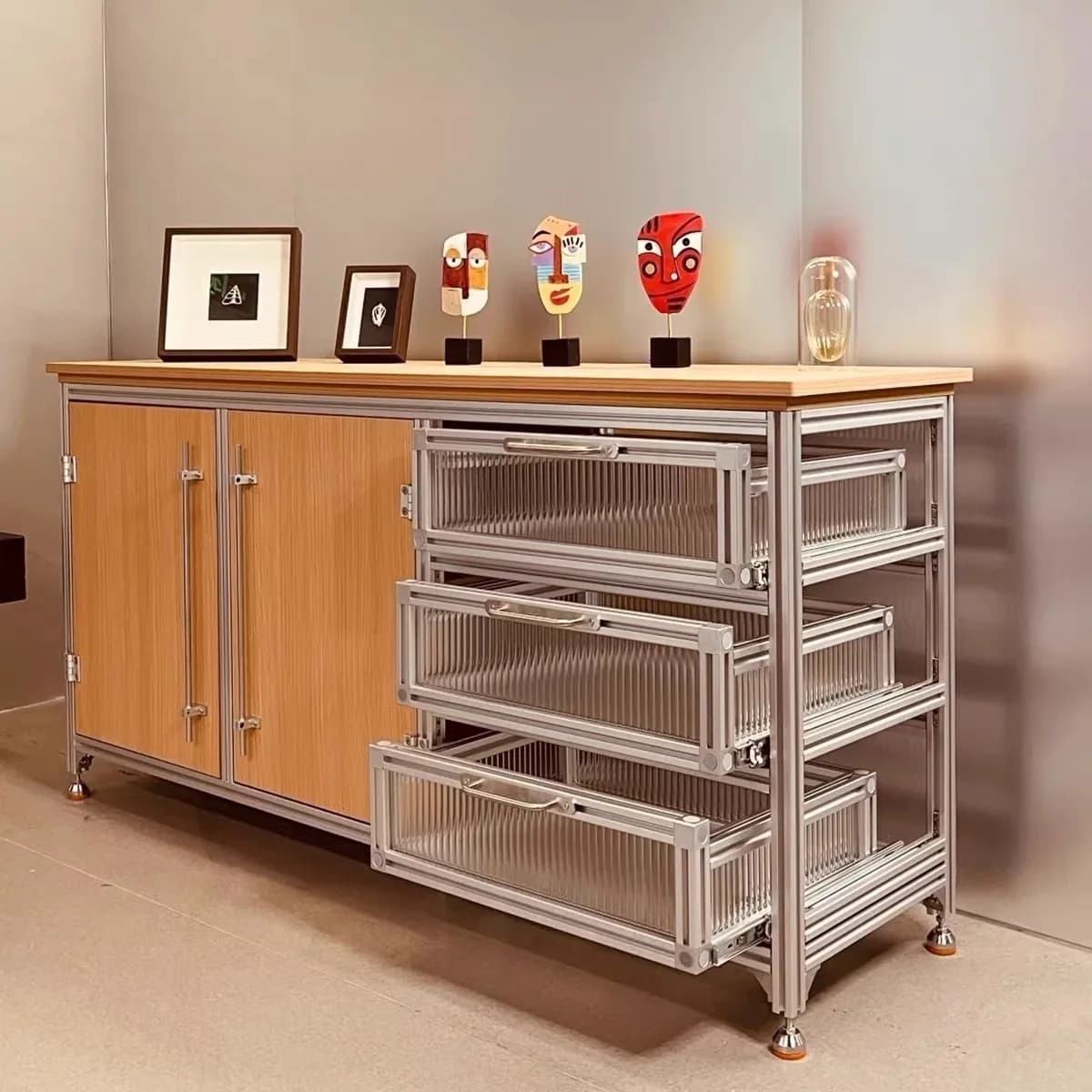 DSA coffee cabinet aluminum profile rack medium antique storage side cabinet acrylic multi-layer wall locker
