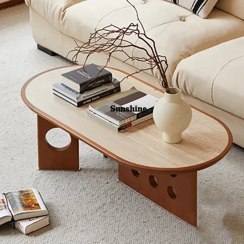 Elegant Classic Coffee Table Vintage Oval Japanese Style Simple Coffee Table Nordic MinimalistCoffee Table Home FurnitureTJ