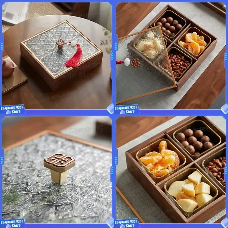 New Chinese Style Dried Fruit Plate Household Desktop Nut Snack Storage Box Grid Design for New Year Celebration and Daily