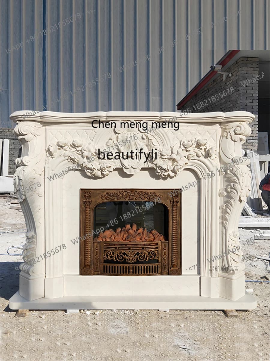 Y183Marble fireplace relief flower American living room decoration ornament white marble stone fireplace