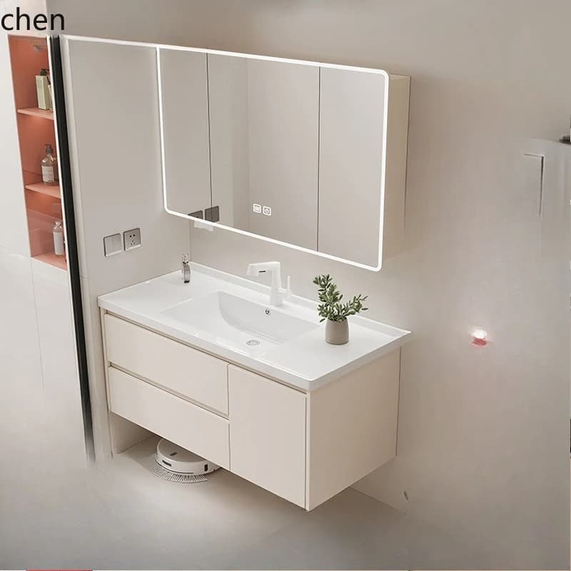 PYH Bathroom Cabinet Ceramic Integrated Basin Washroom Sink Washstand Basin Set Honeycomb Aluminum