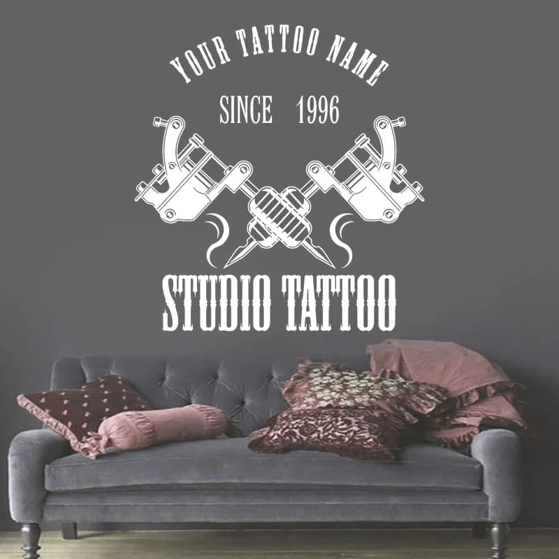 Personalized Tattoo Salon Shop Name Wall Sticker Vinyl Art Design Custom Tattoos Studio Decoration Door Window Decals Mural G081