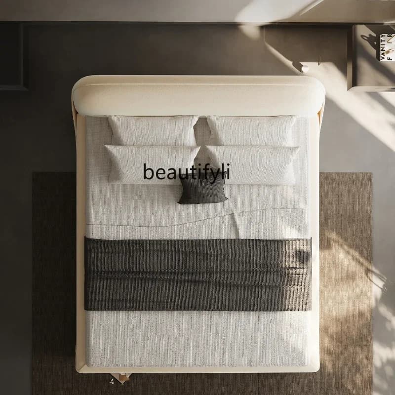 Q181  Italian Minimalist Double Bed Emery Fabric Bedroom and Household Designer Cream Style High-End Elegant Marriage Bed Tatami