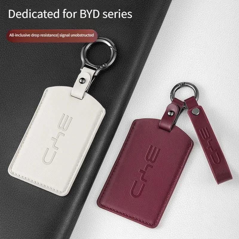 Leather NFC Card Key Cover With Keychain For BYD Atto3 Seal Han Tang Dolphin Song Yuan Drop‑Resistant Signal‑Unobstructed Auto P