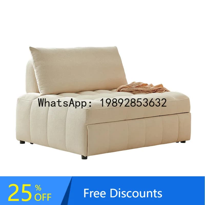 YFY Japanese Style Cream Puff Fabric Sofa Small Apartment Living Room Dual-use Leather Retro Single Sofa Bed