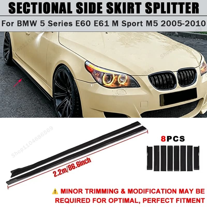 For BMW 5 Series E60 E61 M Sport M5 2005-2010 Side Skirts Extension Rocker Panel Splitter 86.6" ABS Plastic Body Kit Tuning 2006