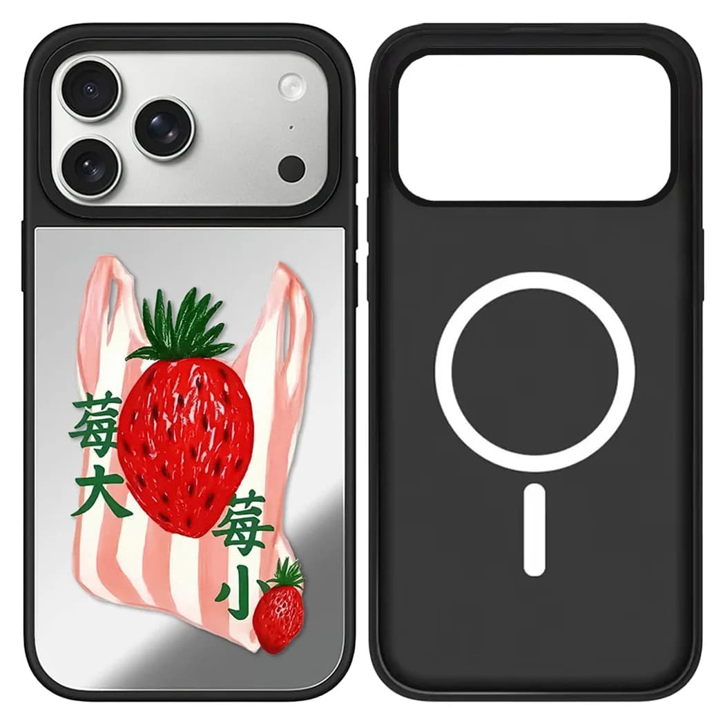 Shopping Bag Strawberries Mirror Surface Phone Cover for IPhone 12 13 14 15 16 17 Pro Max Case for IPhone 17 Air