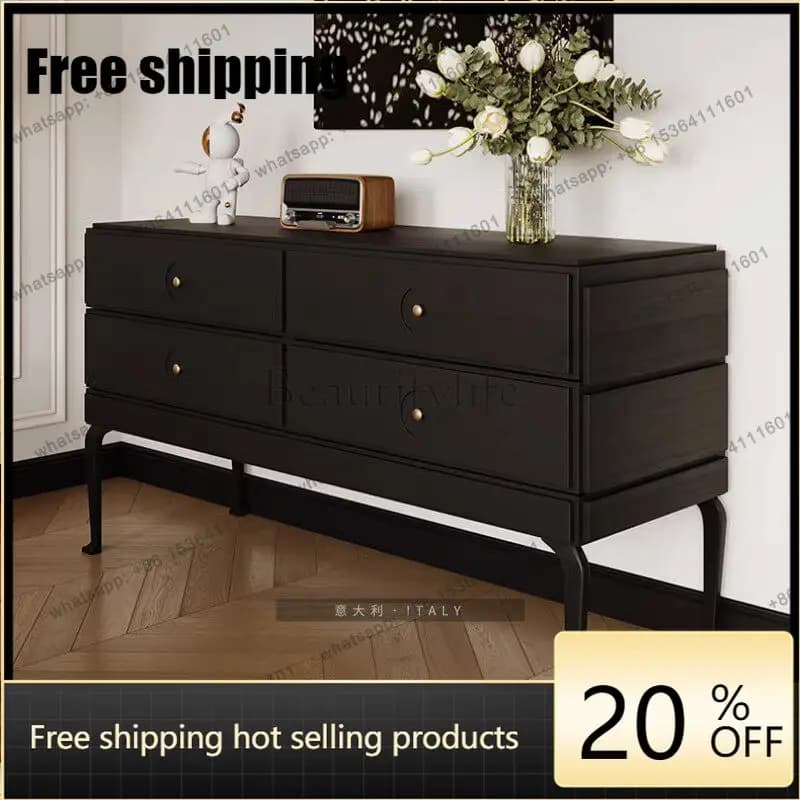 jj4  Best Seller 2026 French Vintage Solid Wood Sideboard Black Living Room Storage Chest Of Drawers