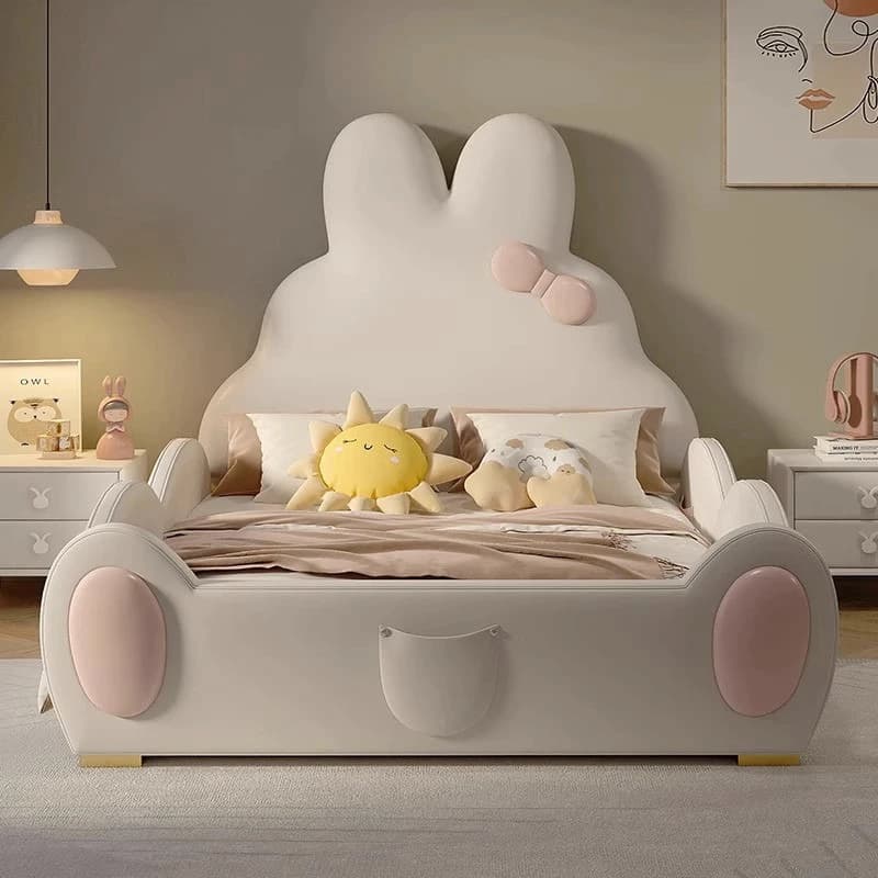 girl Children's bed princess modern minimalist cartoon bed pink rabbit with guardrail cama matrimonial bedroom furniture