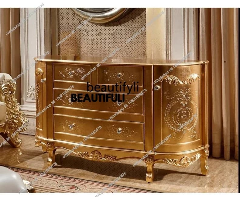 ss8350 European entrance entrance, French retro living room dining side, champagne gold decorative cabinet light luxury locker