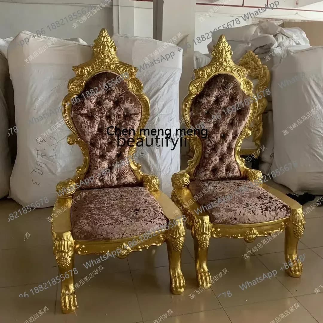 cc182Neoclassical high-back villa club decorative chair European princess chair hotel lobby gold foil king chair R