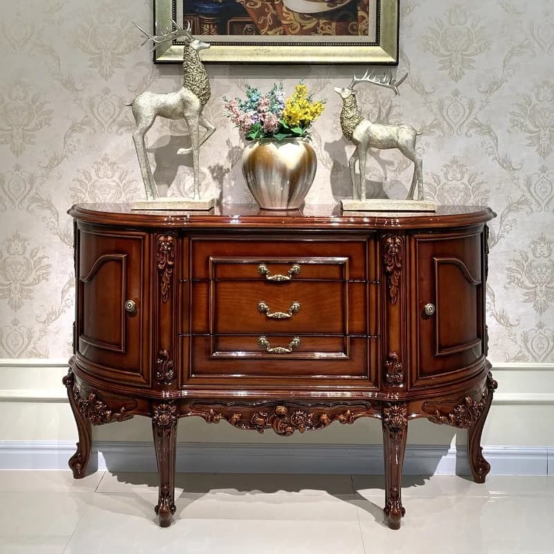 European-style solid wood porch cabinet, foyer cabinet, retro carved light luxury luxury villa storage, home paint side cabinet