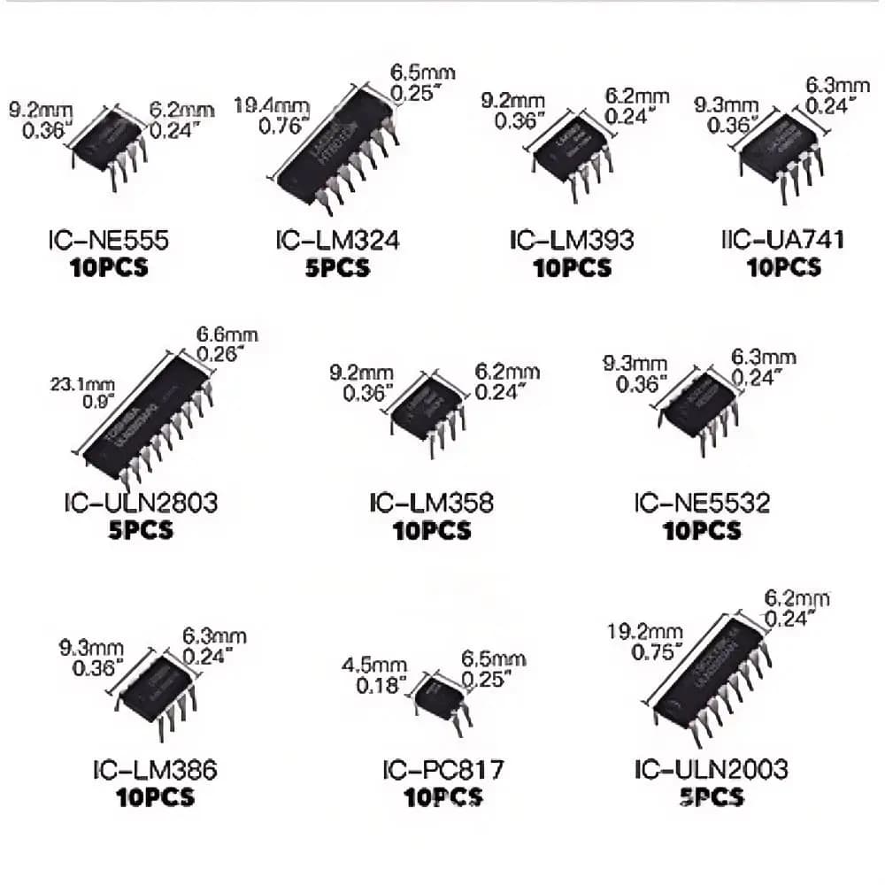 Integrated Circuit Chip Kit 10 Value IC Chip NE555 LM324 LM393 UA741 ULN2803 LM358 LM386 NE5532 ULN2003 PC817 Kit 85PCS/Box