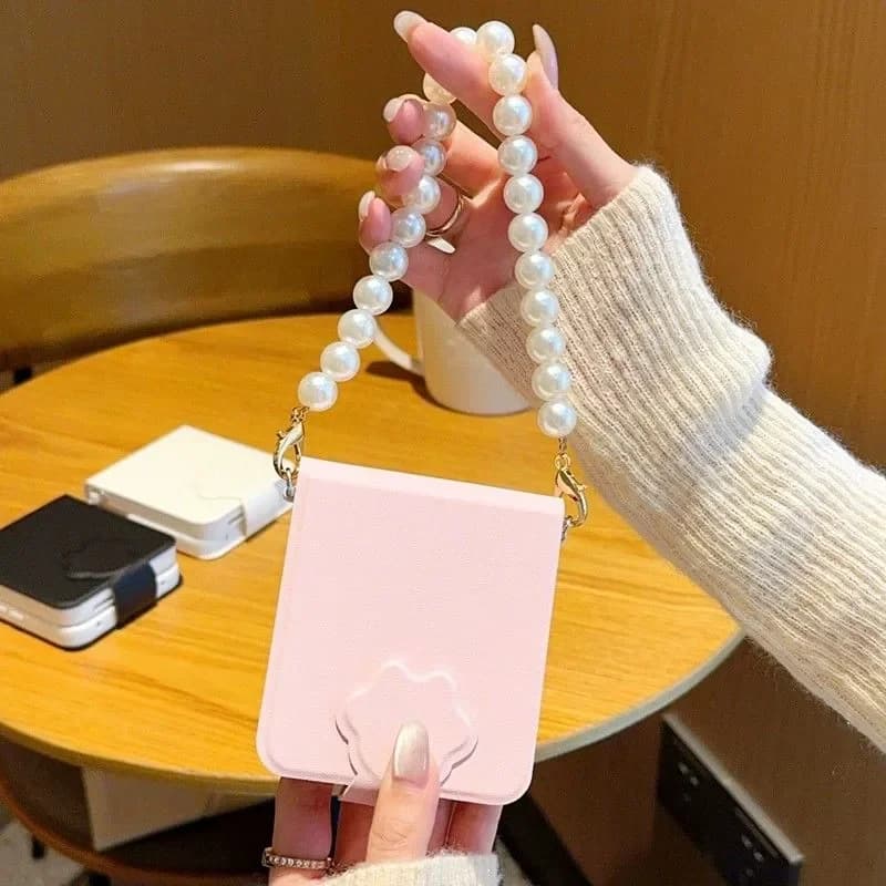 zflip6 Case Pain Pink Color Elegant Gilrs Book Case for Samsung Galaxy Z Flip6 Z Flip5 zflip5 Phone Cases Women Leather Cover