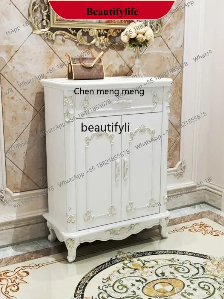 D178  LBX European Shoe Cabinet Solid Wood Entrance Cabinet Modern Minimalist Living Room Shoe Cabinet Large Capacity Locker