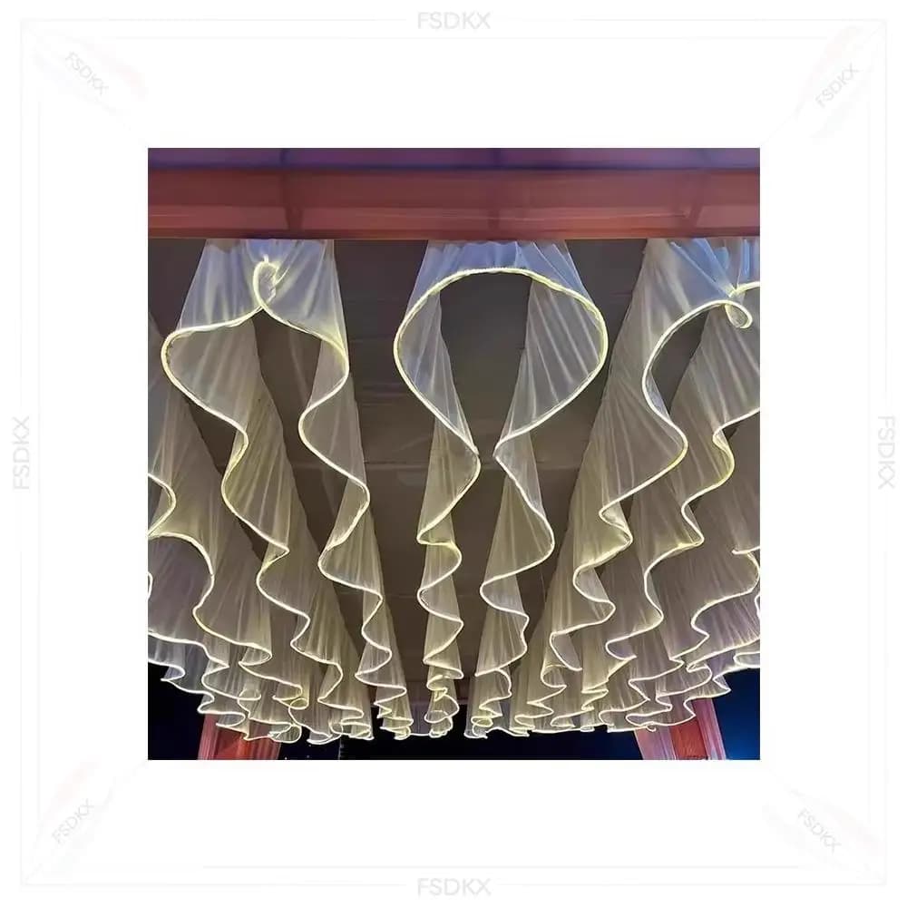 New Arrivals White Ceilings Drape Wall Ceiling Decorating String Curtain Veil S-shaped With Light Decoration Wedding