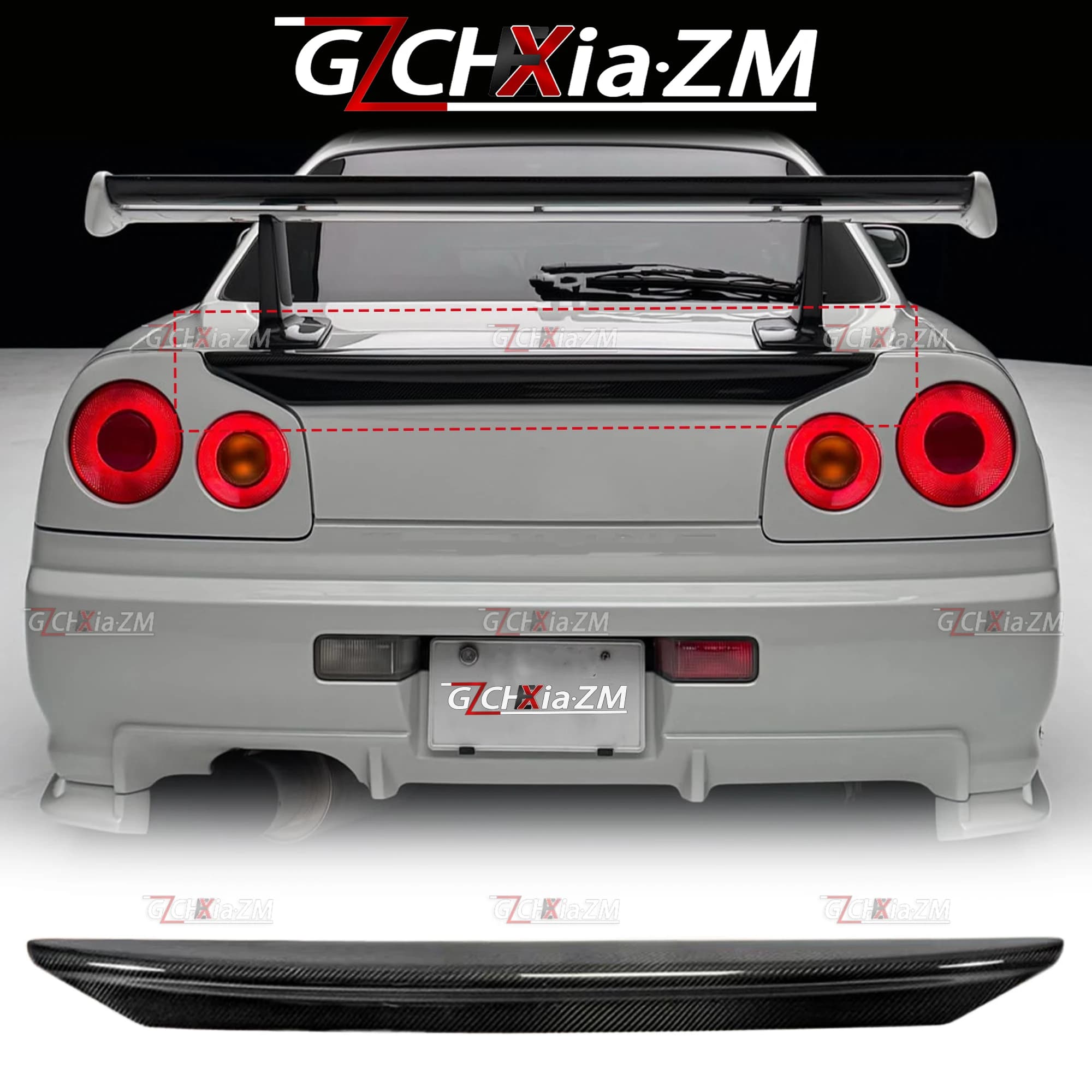 For Nissan Skyline R34 GTR Carbon Fiber MI Style Rear Spoiler Diffuser Tail Wing Automotive Body Aerodynamic Kit