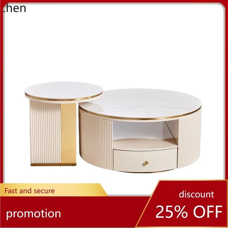 HT Coffee table rock slab light luxury modern simple living room household size round coffee table combination