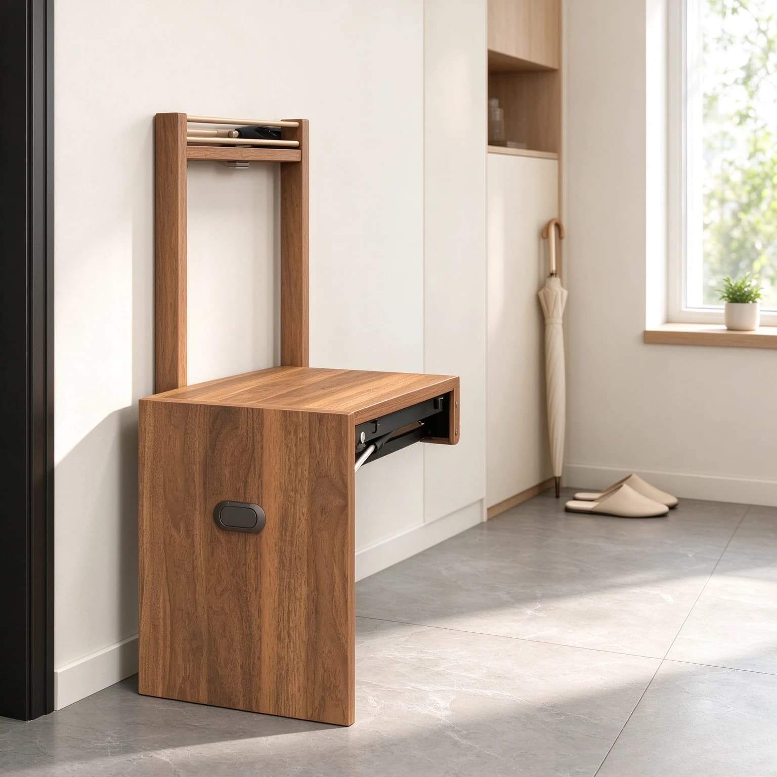 Wall Mounted Folding Shoe Stool, Invisible Space Saving Entryway Seat for Narrow Hallway and Small Apartment Shoe Changing