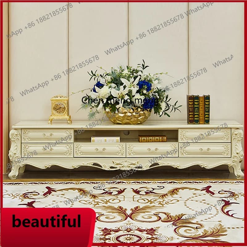 X Solid wood coffee table combination TV cabinet carved storage floor cabinet, living room furniture