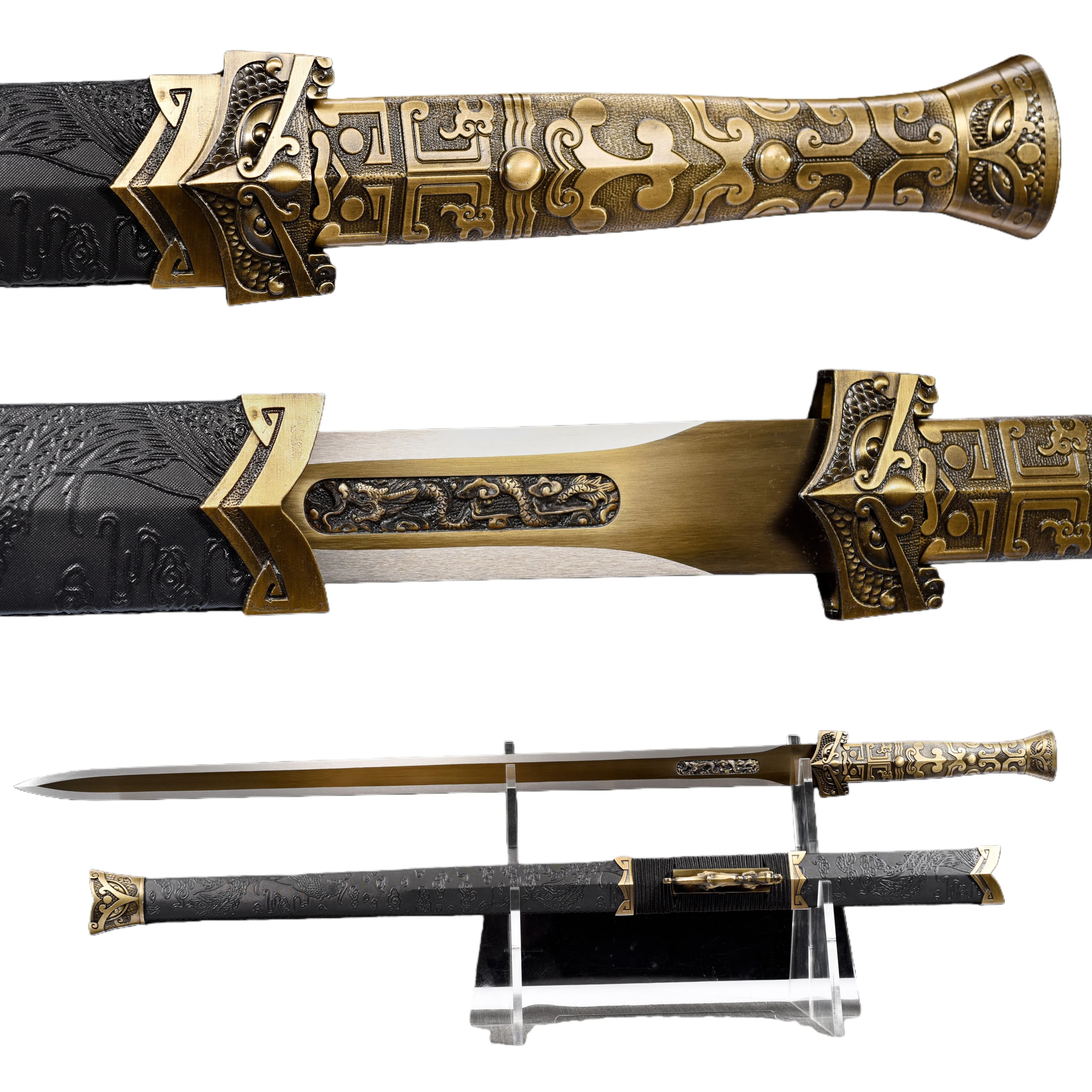 Chinese Dragon Gold katana samurai sword,collected by medieval martial arts enthusiast Full Tang,sharp blade for battle  Knights