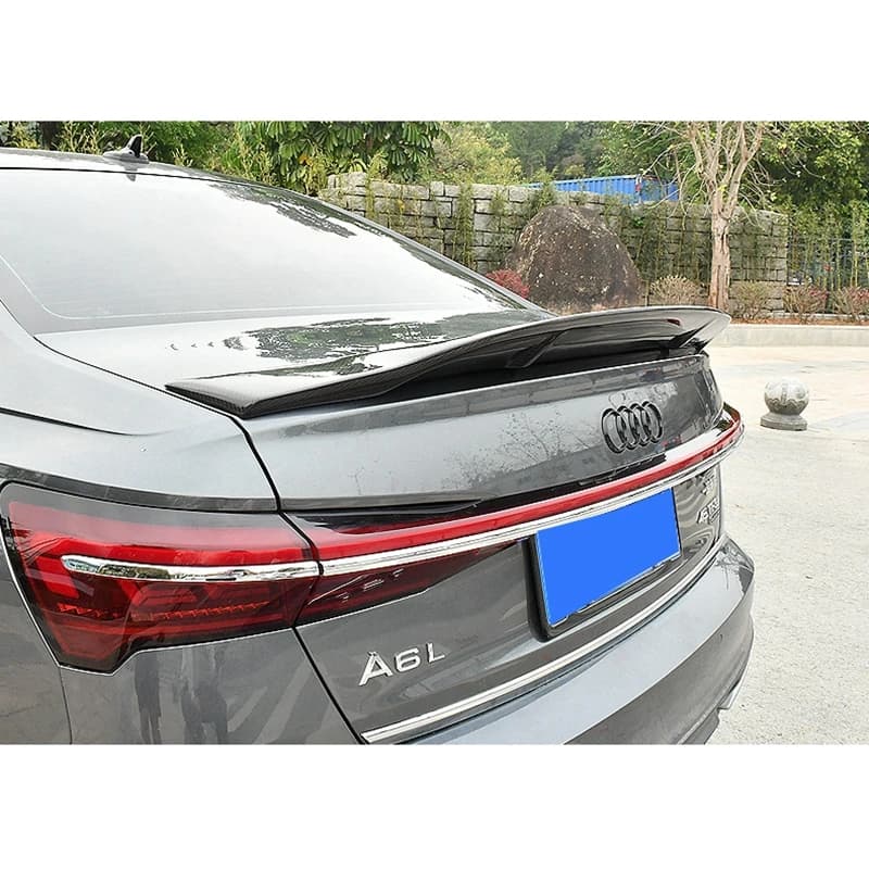 FOR AUDI A6 C8 Sedan R Style Carbon Fiber FRP unpainted glossy black Forged carbon Rear Spoiler 2019-2020 Trunk Wing