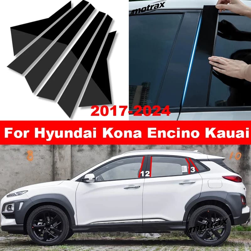 For Hyundai Kona Encino Kauai 2017-2024 Car PC Glossy Pillar Post Cover Door Trim Window Molding Sticker Decoration Accessories
