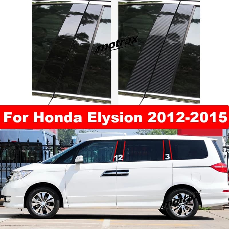 For Honda Elysion 2012-2015 Car Door Window Column B C D Pillar Post Cover Trim Carbon Fiber Black Mirror Effect PC Sticker