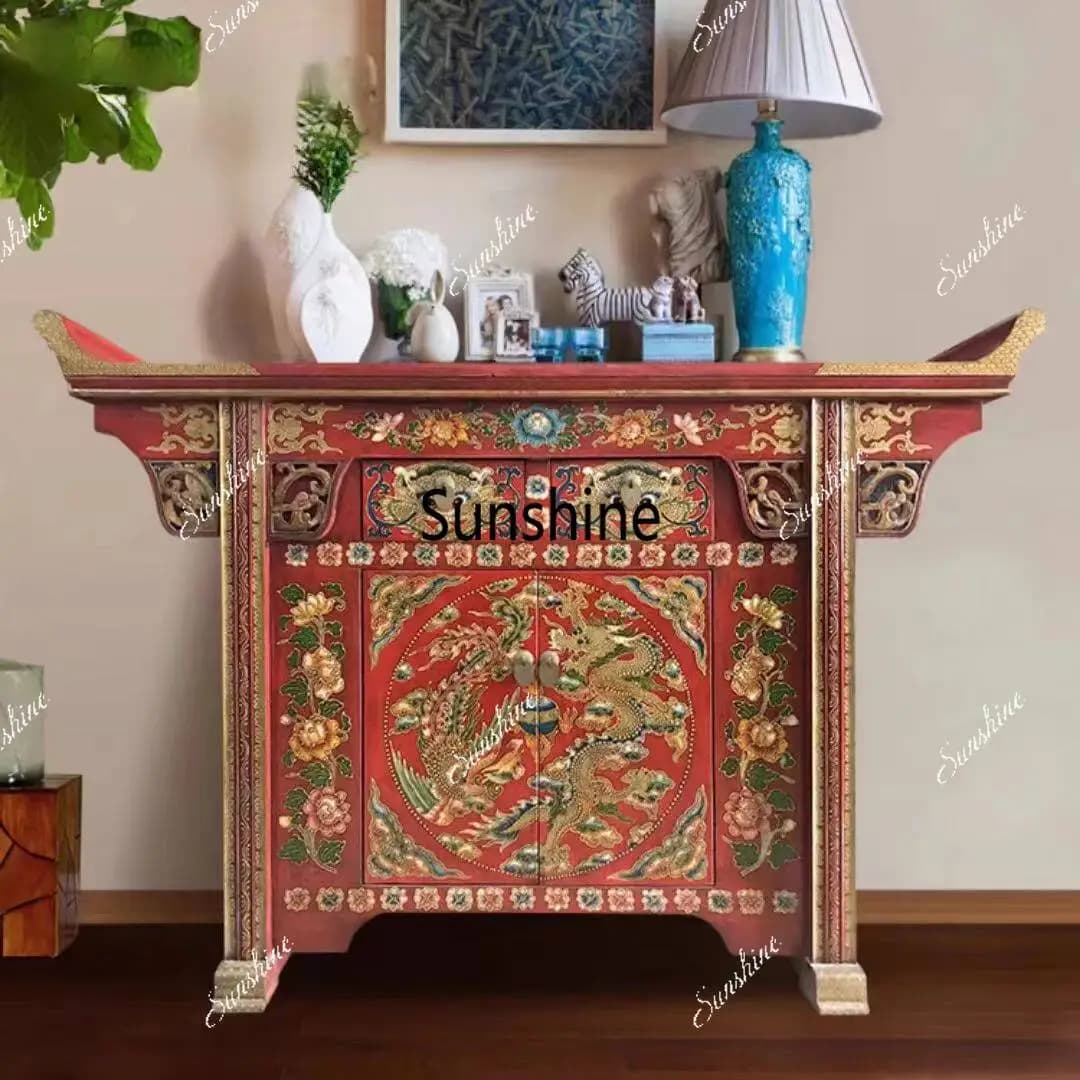 Antique painted table upturned foyer entrance cabinet