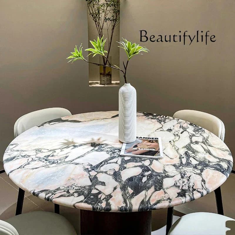 X Natural Purple Marble Dining Table Light Luxury High-end Villa Large Flat Floor With Turntable Luxury Stone Round Dining Table