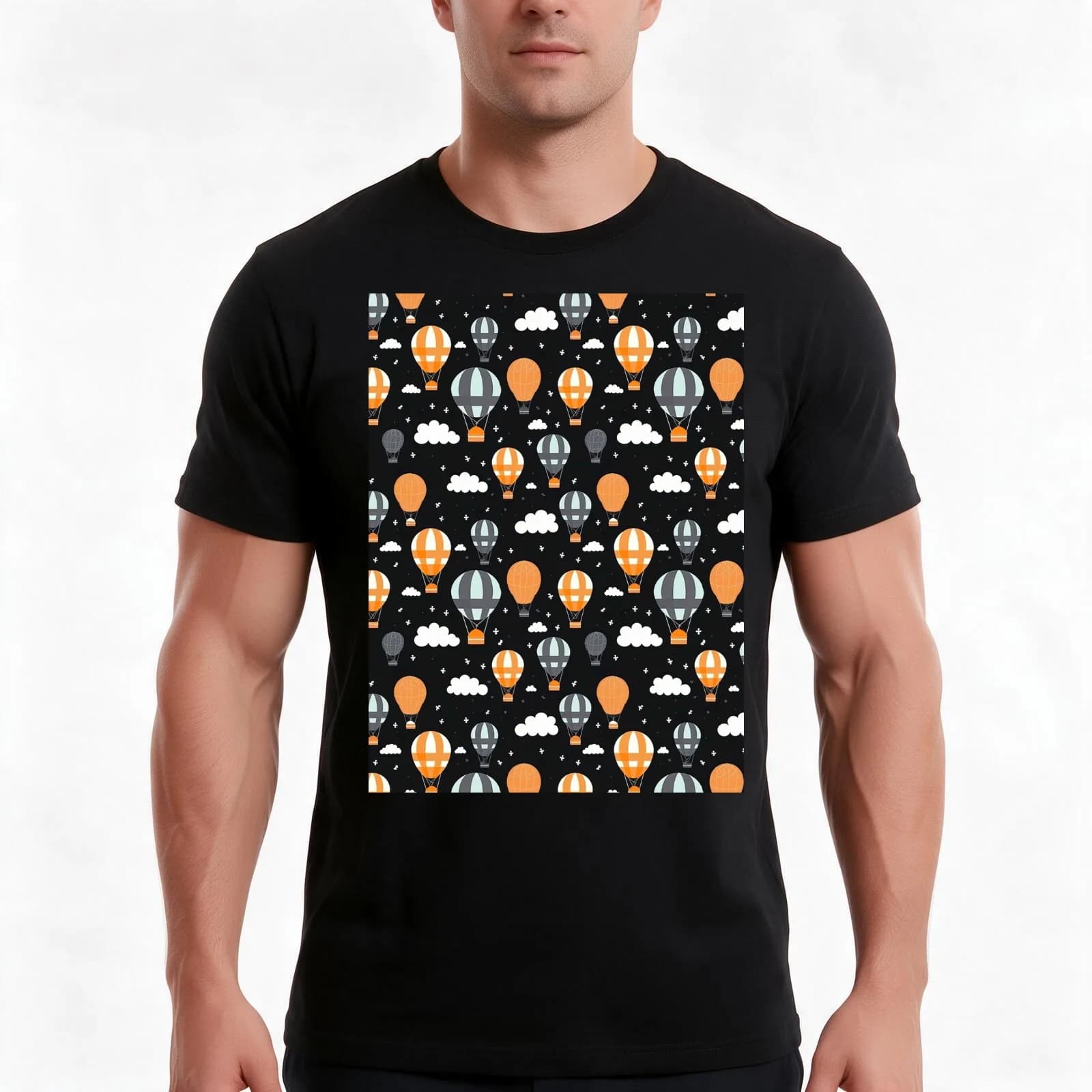 Hot Air Balloon Pattern Cute Colorful Vintage Retro T-Shirt, Summer Casual Cotton Tee, Oversized Streetwear Tops, 100% Cotton