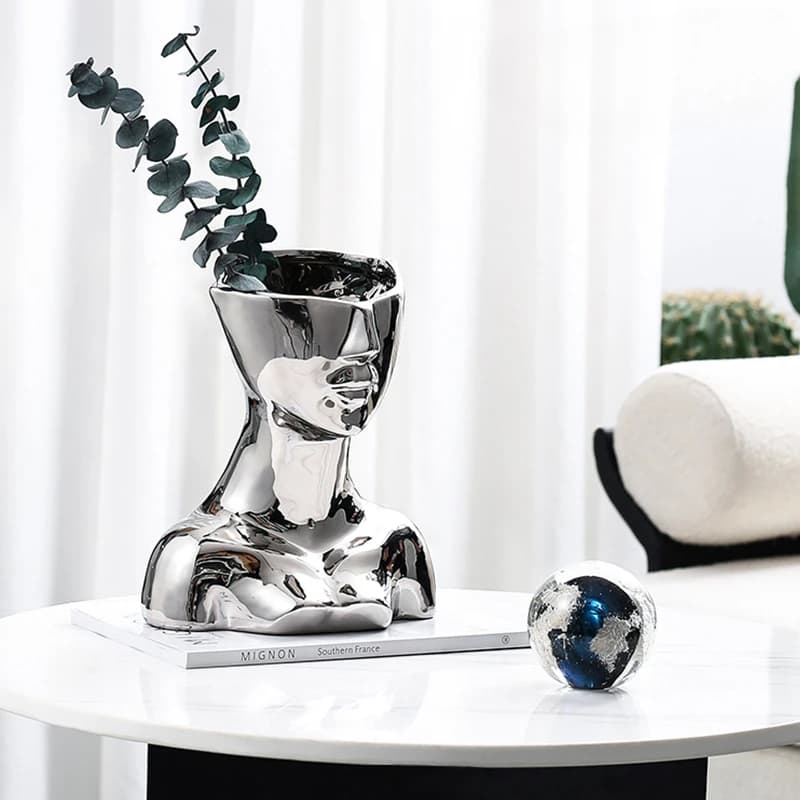Modern Human Body Sculpture Vase Silver Electroplated Art Deco Centerpiece for Living Room/Dining Table Abstract Home Decor Gift