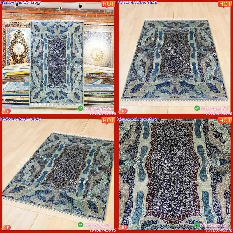 CECertificate YILONG 122x183cm Traditional Persian Silk Carpet Blue Handmade Silk Rug Home Decoration
