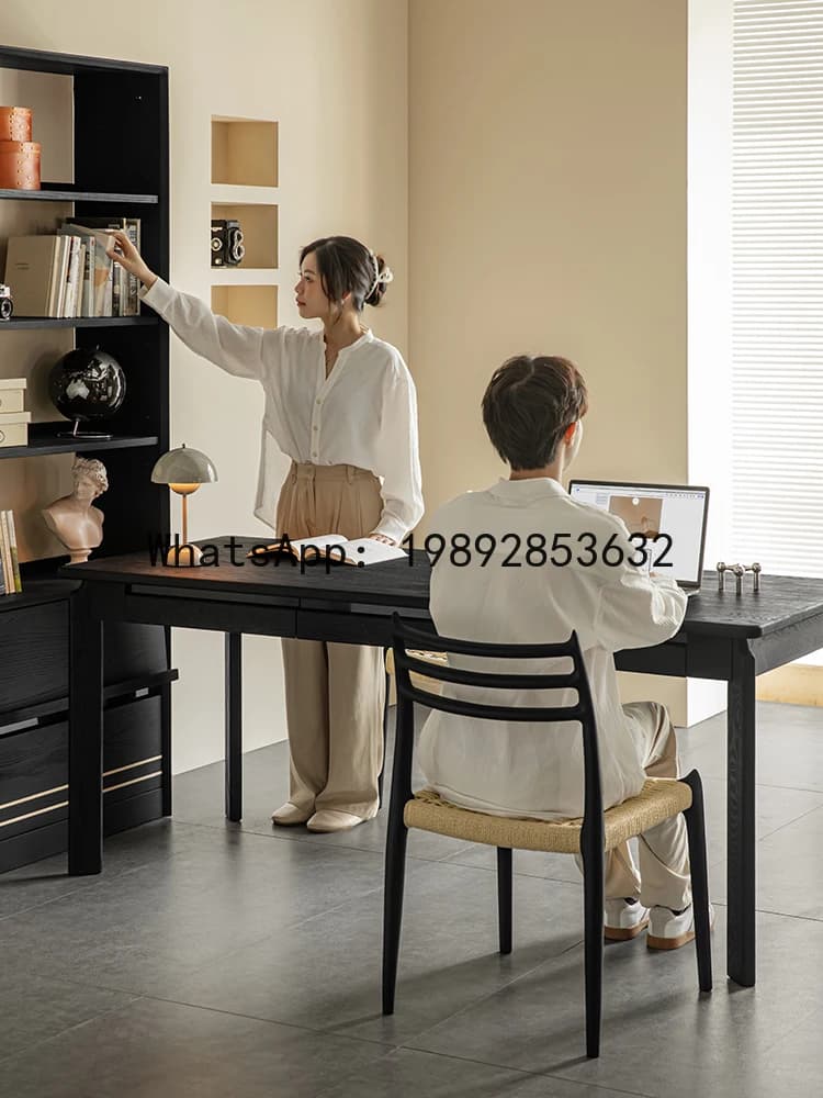 LYY Moshan Desk Solid Wood Black Italian Minimalist Computer Desk Home Long Desk Living Room Study Office