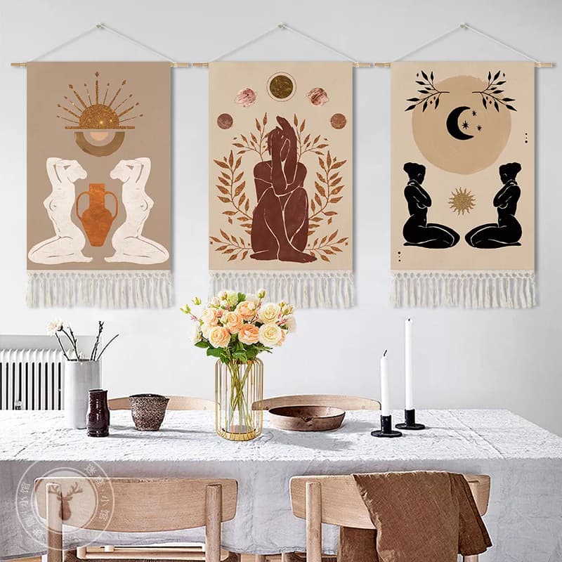Boho Astrology Tapestry Wall Hanging - Mystical Celestial Wall Art, Yoga Studio and Bedroom Decor, Aesthetic Room Decoration