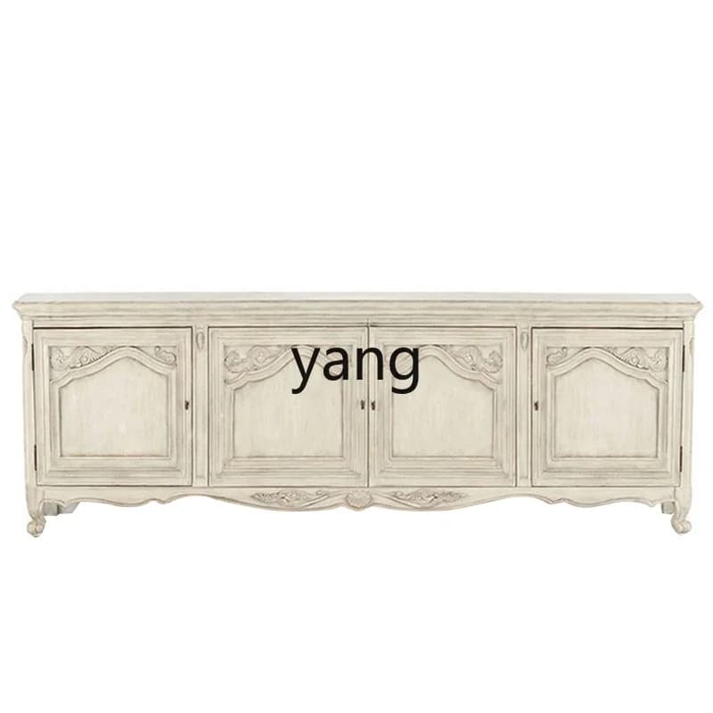 LH TV cabinet solid wood carving flower white old storage floor cabinet retro furniture