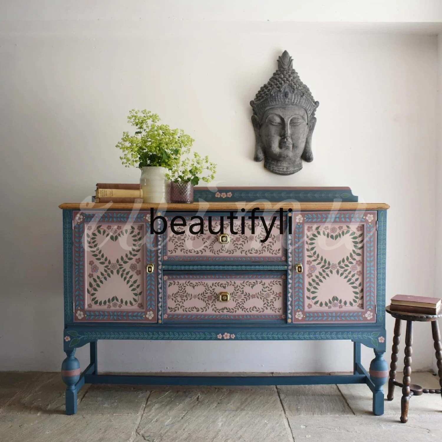 yj57 French solid wood porch cabinet corridor entry painted cabinet American retro creative medieval locker