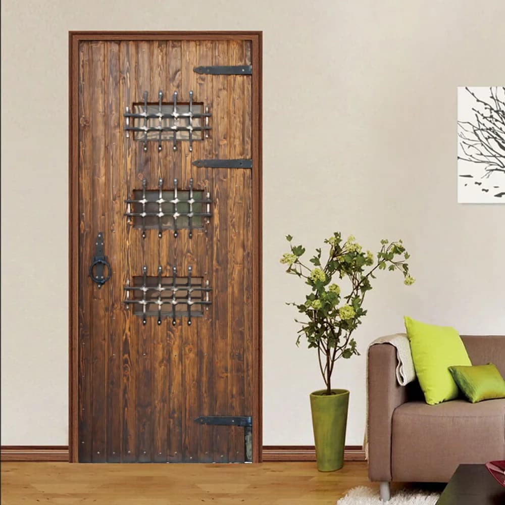 Vintage Wooden Door Rural Countryside View Wall Sticker Removable Waterproof Mural Home Decor Wallpaper for Door Sticker