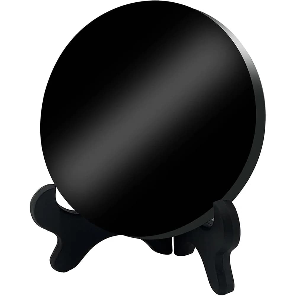 Black Obsidian Scrying Mirror Circle Disc for Reiki Healing Feng Shui Divination Meditation Home Desk Decor with Stand