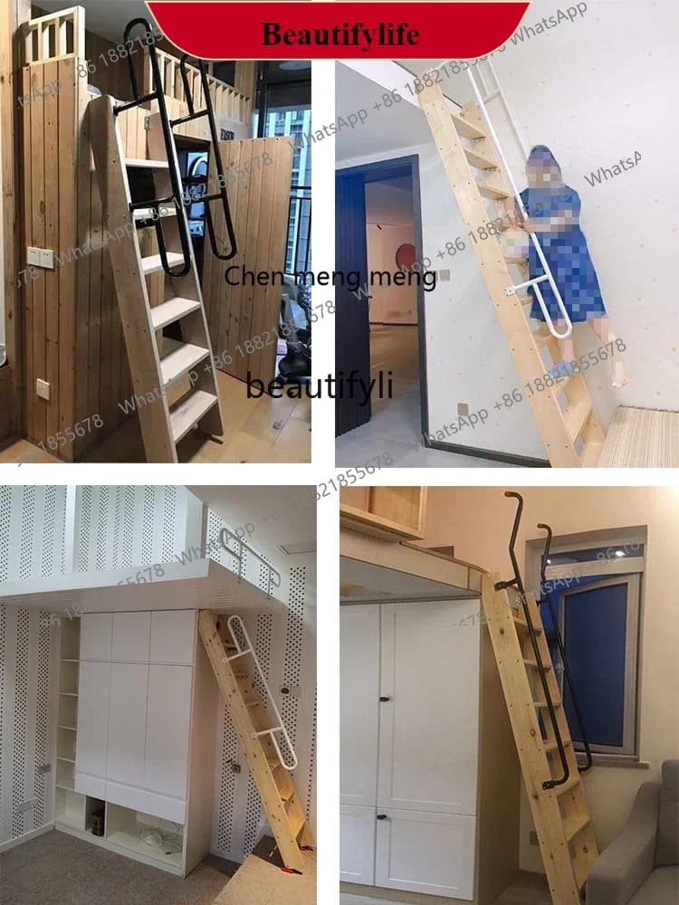 G153 Solid Wood Loft Stairs Overall Wooden Ladder Household Ladder Climbing Ladder Engineering Straight