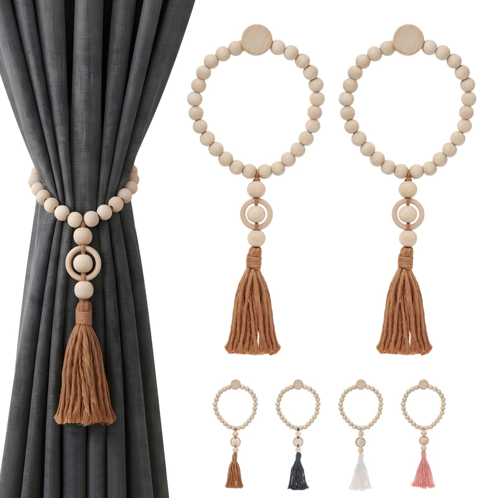 2Pcs Curtain Tieback Wooden Magnetic Curtain Buckle Clips Holder for Bedroom Living Room Home Decor Curtain Ties Straps Holdback
