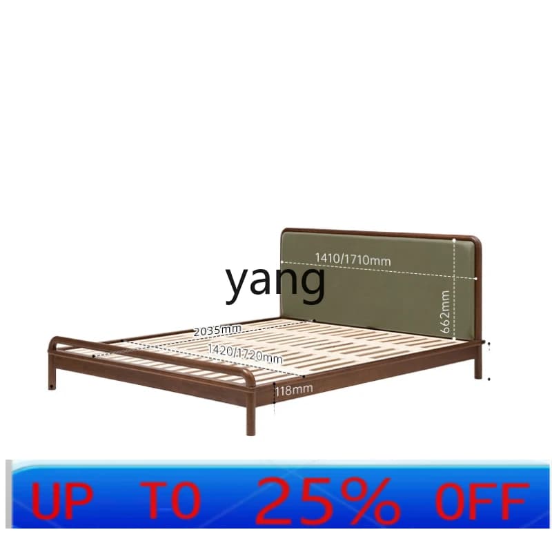 LTT Modern Simple Light Luxury Full Solid Wood Bed Black Walnut Softbag Double Bed
