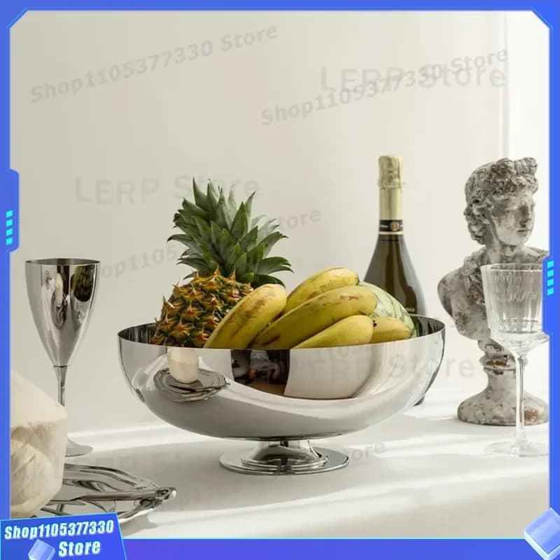 Luxury Stainless Steel Fruit Plate Large European Style Snack Tray Decorative Storage Dish for Model Room Housewarming Gift