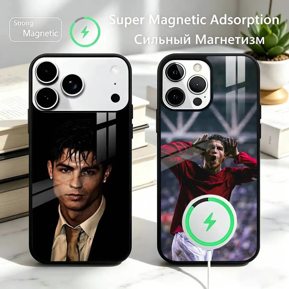 CR7 Ronaldo Sports Star Football Phone Case For iPhone17,16,15,14,13,12 Plus,Pro Compatible with magnetic wireless charging