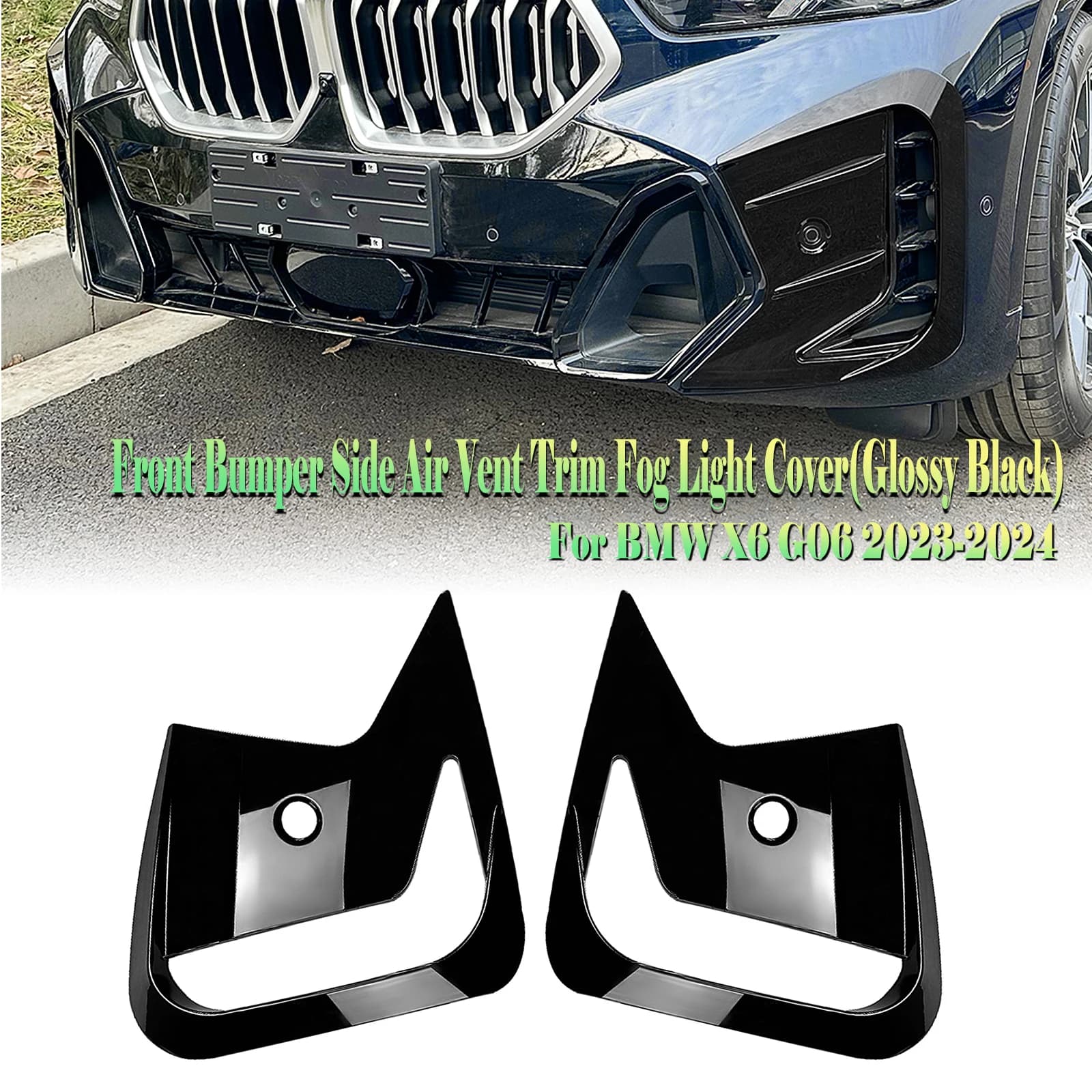 Front Bumper Side Air Vent Outlet Trim For BMW X6 G06 2023-2024 Carbon Fiber Look/Gloss Black Fog Light Cover Intake Frame Bezel