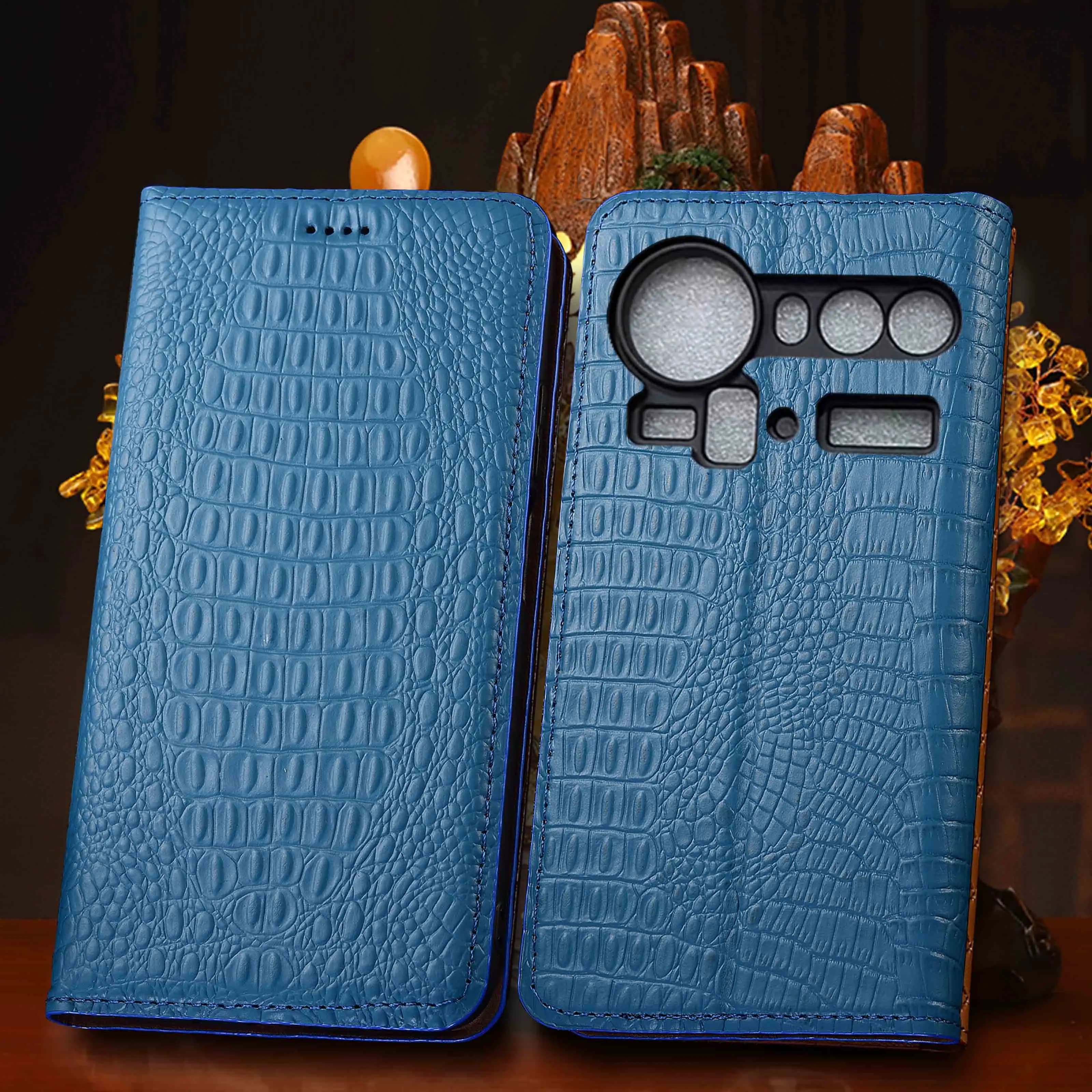 Genuine Leather Phone Case For ZTE Nubia Z50 Z50S Z60 Z60S Z70 Z70S Z80 Pro Ultra Crocodile Back Pattern Flip Cover Case Cowhide